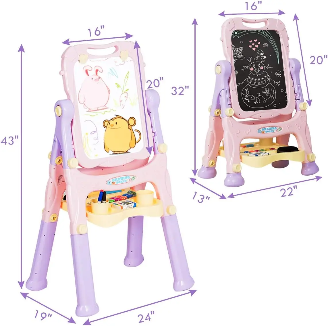 Art Easel for Kids, 360° Rotate Adjustable Double Side Standing Toddler Portable Magnetic Drawing Set with Chalkboard