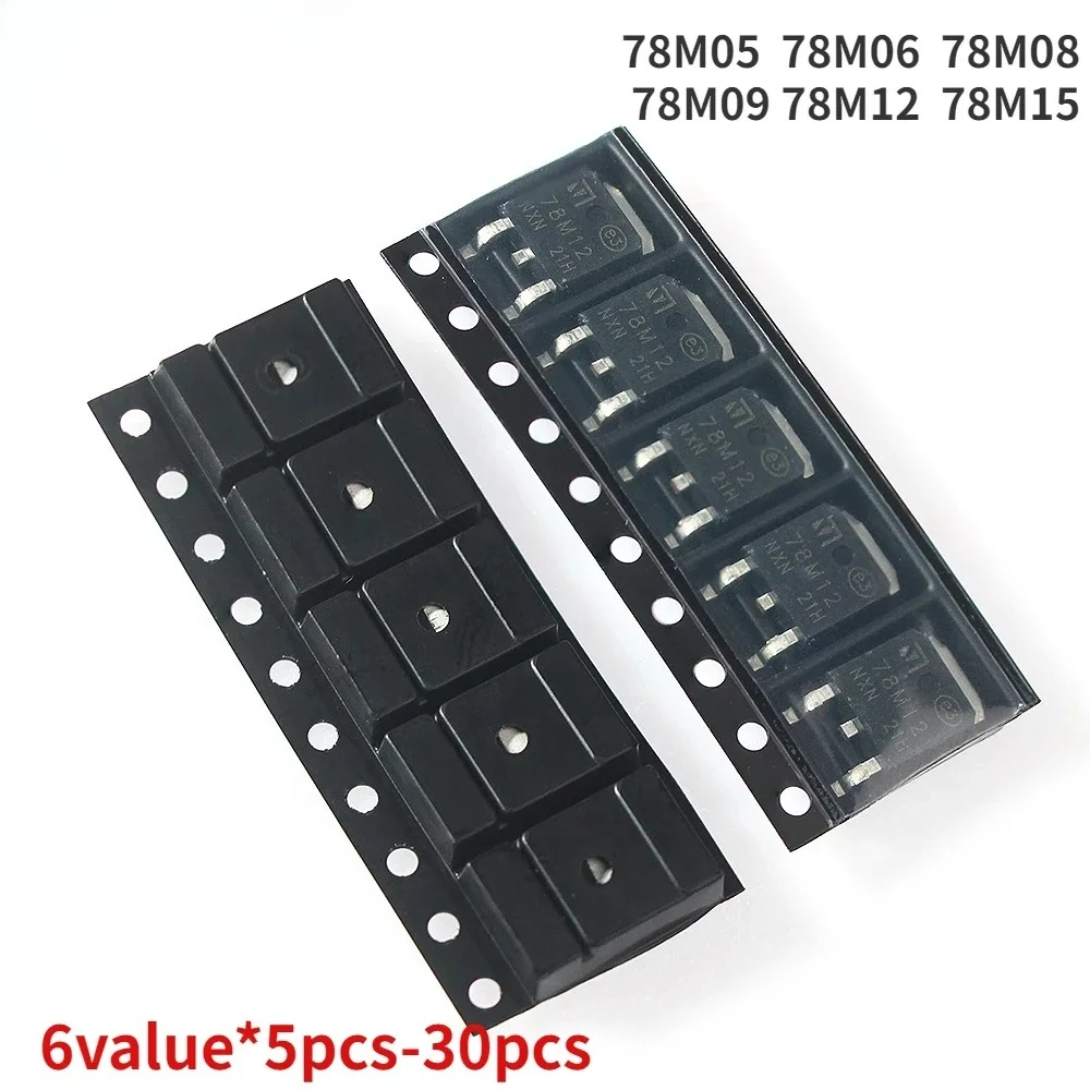 30pcs 78M05 SMD Transistor Triode Kit 78M06 78M08 78M09 78M12 78M15 TO-252 Voltage Regulator Kits 5V 6V 8V 9V 12V 15V