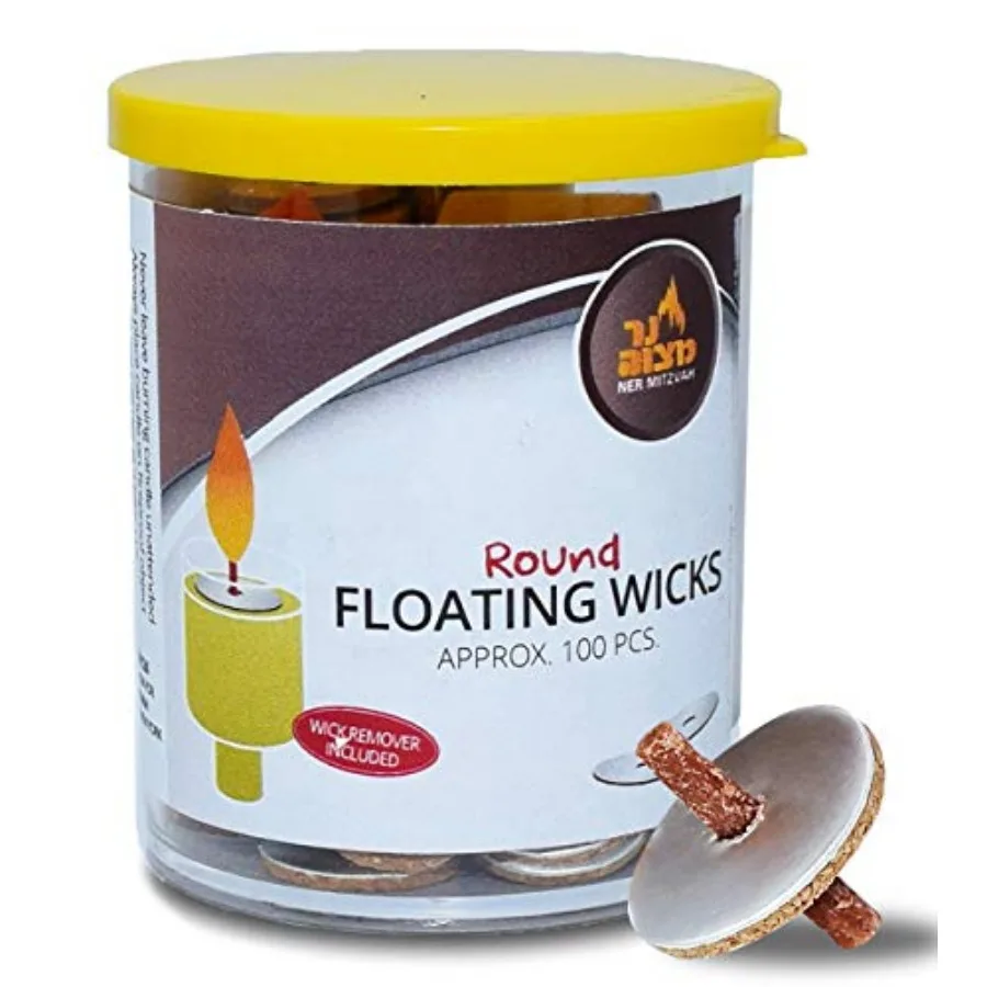Round Floating Wicks, Cotton Wicks and Cork Disc Holders for Oil Cups, Bonus Wick Removal Tweezers - 100 Count Approx