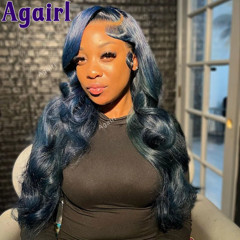 34 Zoll 13x6 Body Wave Lace Front Perücke 13x4 Ready Go Echthaar Perücken für Frauen Mitternachts blau 200% transparente 6x4 Spitze Verschluss Perücke