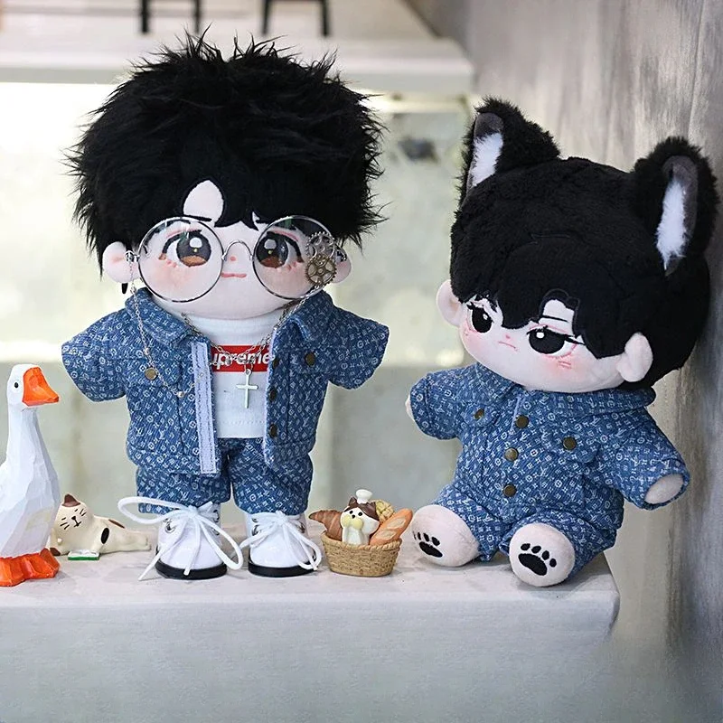 Denim printed cotton doll clothing with no attributes, original stock, 20cm15cm fried plush doll