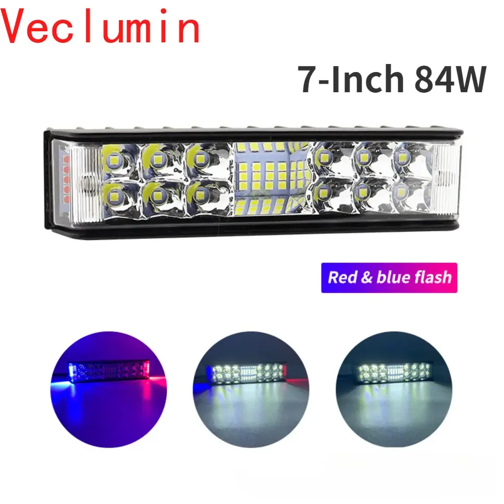 2pcs Led off-Road Light Three-Side Luminous Spotlight 7-Inch 84W Red and Blue Side Strobe Light Work Light