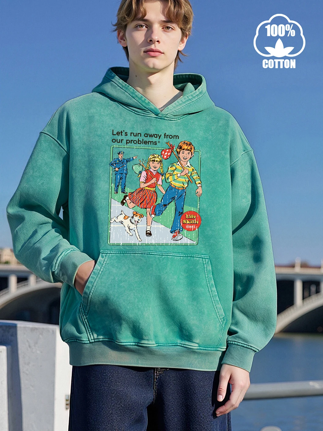 Life Skill Serie Druck Männer Mode Gewaschen Hoody Herbst Baumwolle Kleidung Übergroßen Lose Streetwear Tasche Oansatz Sweatshirts