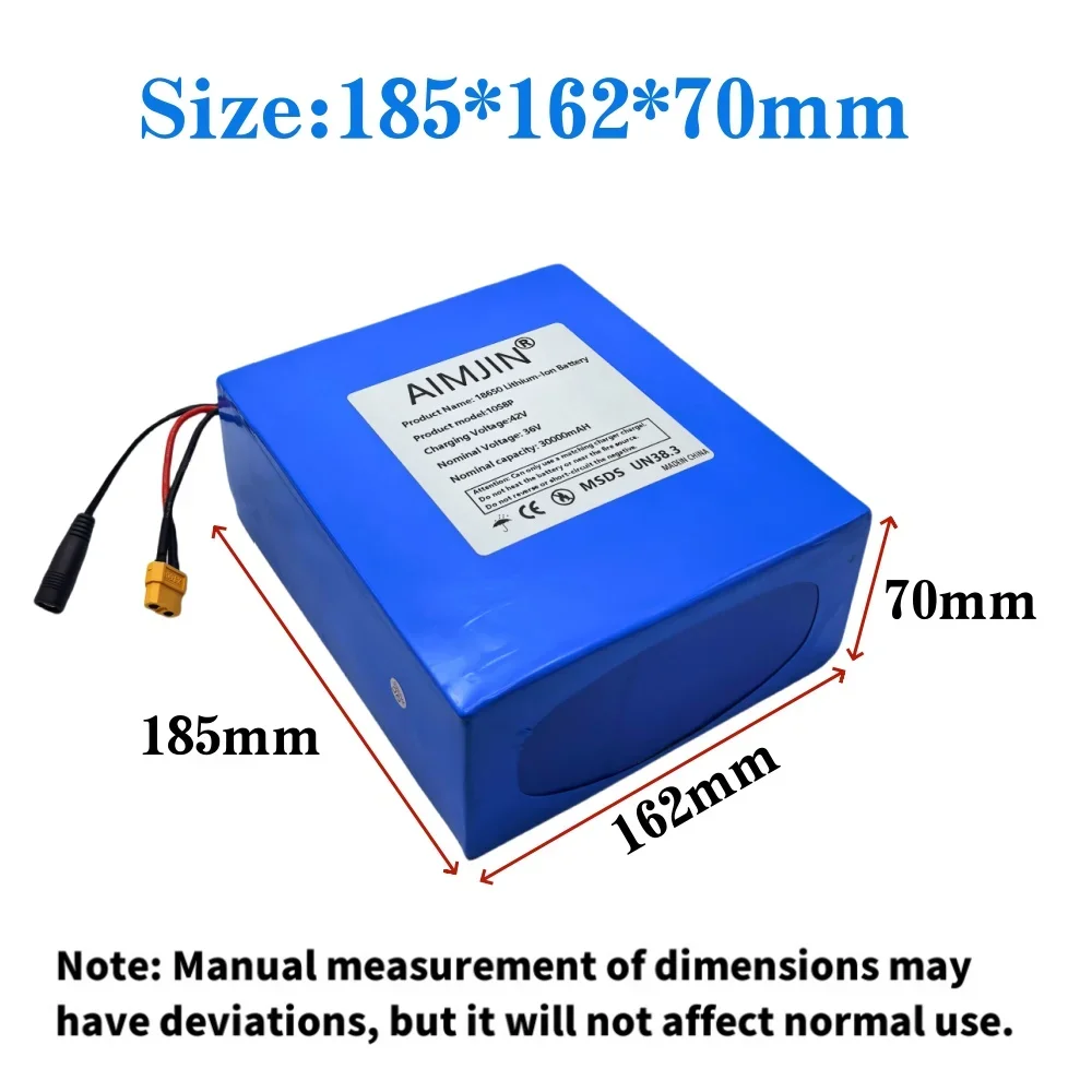 36V 30Ah 10S8P A-class 18650 lithium battery pack, 1500W built-in BMS, uitable for electric scooters electric vehicles, bicycles