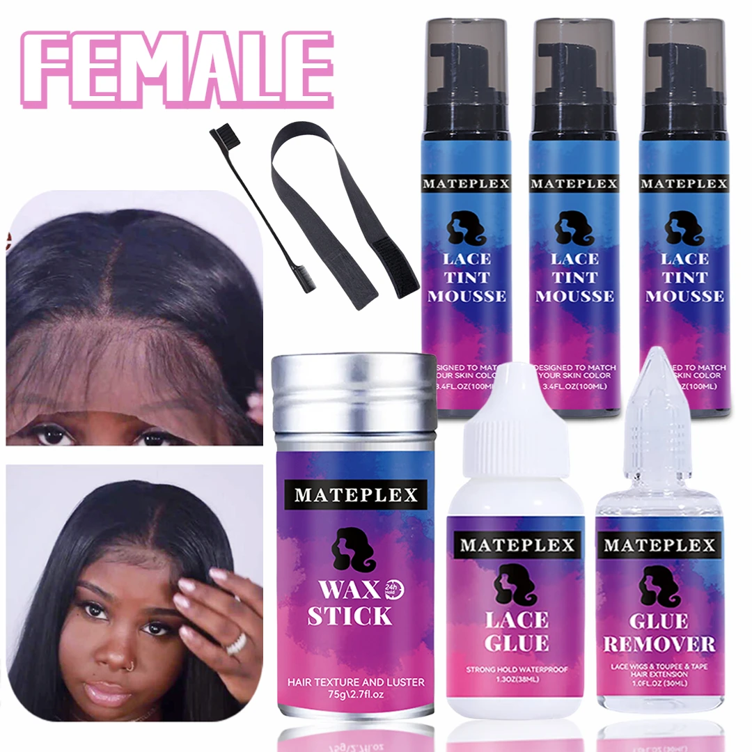 

6pcs Lace Tint Spray For Wigs Melt Medium Brown Waterproof Lace Front Wig Glue Strong Hold Hair Replacement Adhesive for Toupee