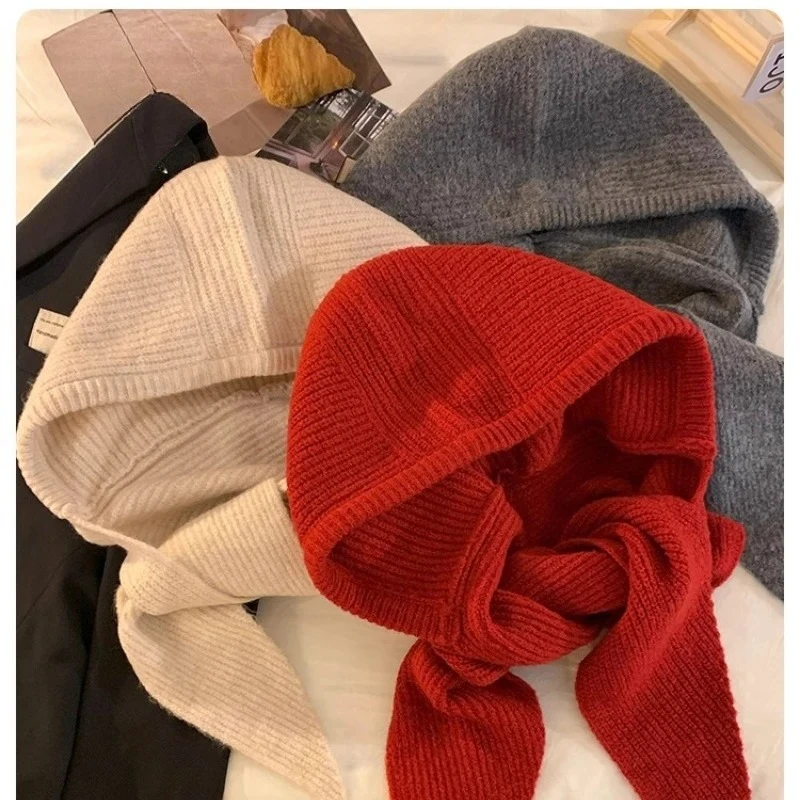 Cagoule coréenne pour femmes, Skullies, chapeau, écharpe, une pièce, épaisse, chaude, Protection du cou, accessoires d'hiver, loi tricotée
