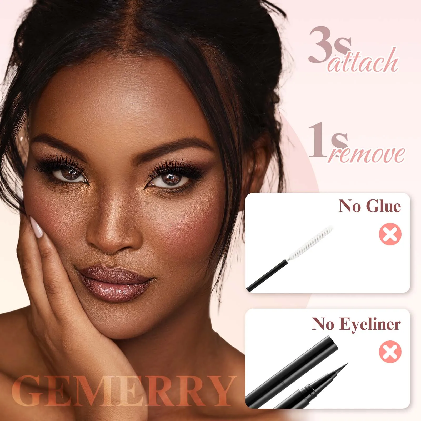 GEMERRY Magnetic Eyelashes with Applicator Natural Look Reusable Soft Strip False Lashes No Glue Makeup Kit Easy to Wear  Remove