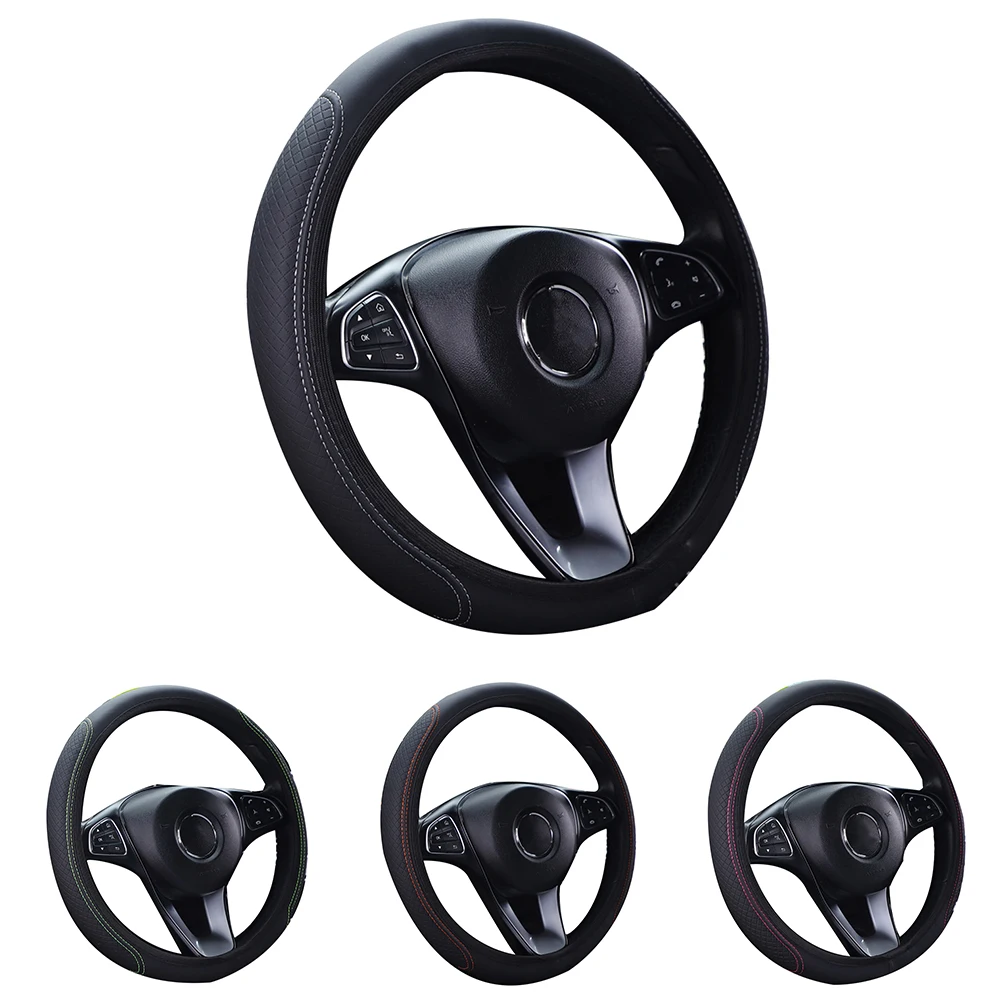 1pc Steering Wheel Cover Breathable Leather Anti Slip PU Leather Steering Covers Universal 37-38cm Car Accessories