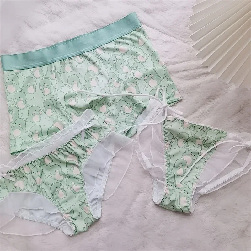 2PCS Couple Underwear Women Lingerie Men\'s Boxers Panties Kawaii Pigs Bear Panties Women Boy Girls Lovers Underpants Lingeries