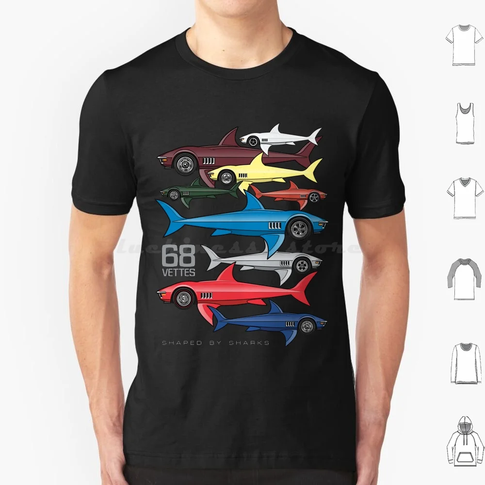 1968 Shaped By Sharks T Shirt 6Xl Cotton Cool Tee 68 1968 69 1969 V8 L30 327 350 396 Convertible Chevy Stingray Corvette Drag