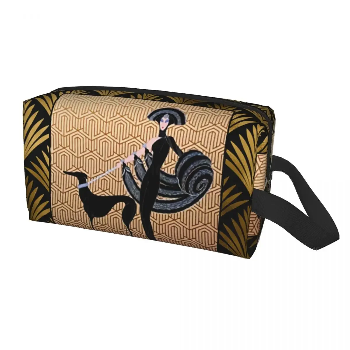 Trousse de maquillage Art Deco Erte Greyhound pour femmes, trousse de toilette de voyage, trousse de rangement pour chien Whippet Sighthound,