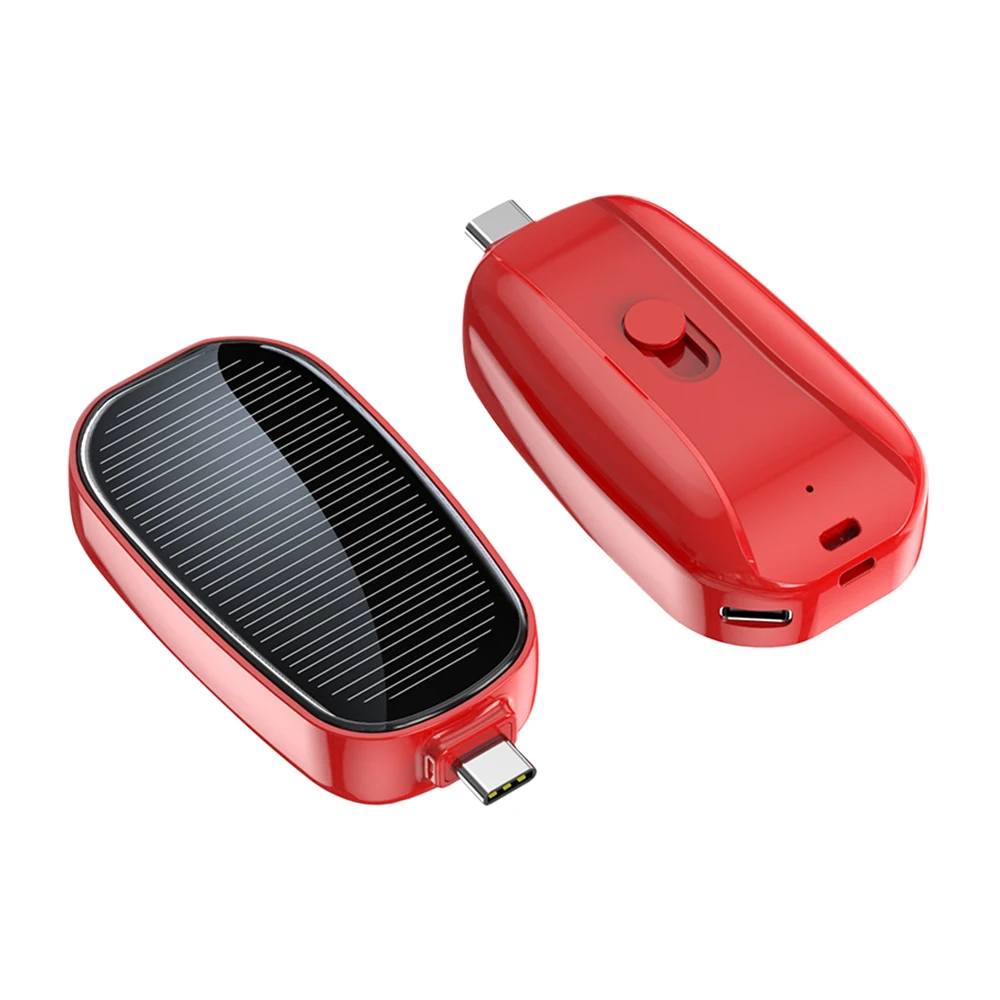 Solar Keychain Mini Power Bank Portable Powerbank Compact Phone Charger Mini Power Bank TYPE-C Backup Emergent Power 1200mAh