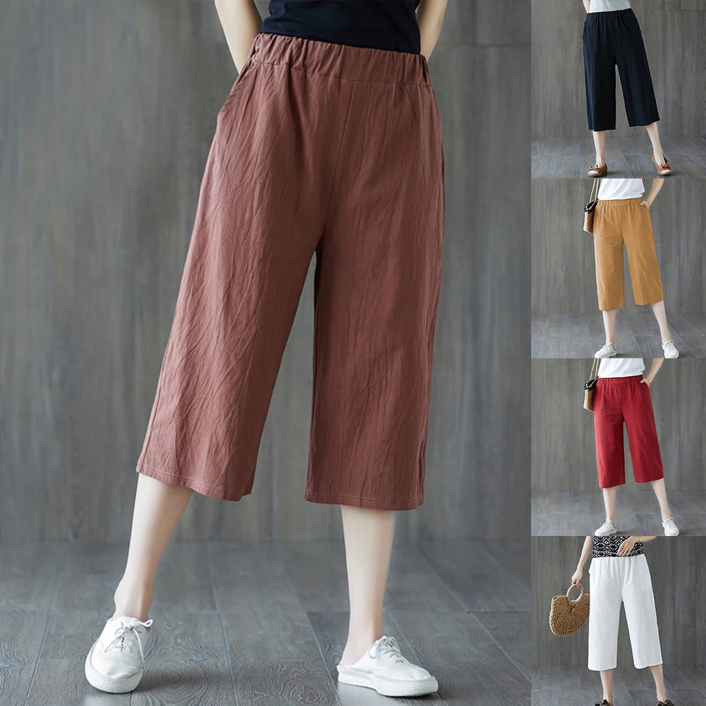

Хлопковые и льняные шорты, женские летние свободные повседневные брюки с тонкой высокой талией, тонкие стильные прямые цилиндрические широкие брюки