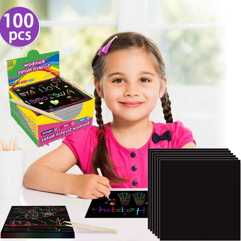 100Pcs Children's Cartoon Scratch Painting Graffiti Book Multi-Functional Family Magic Scratch Pattern Drawing Book Gift