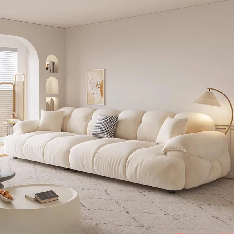 

Cat scratch fabric sofa living room home cream style retro small apartment inline marshmallow sofa skin feel milk fleece