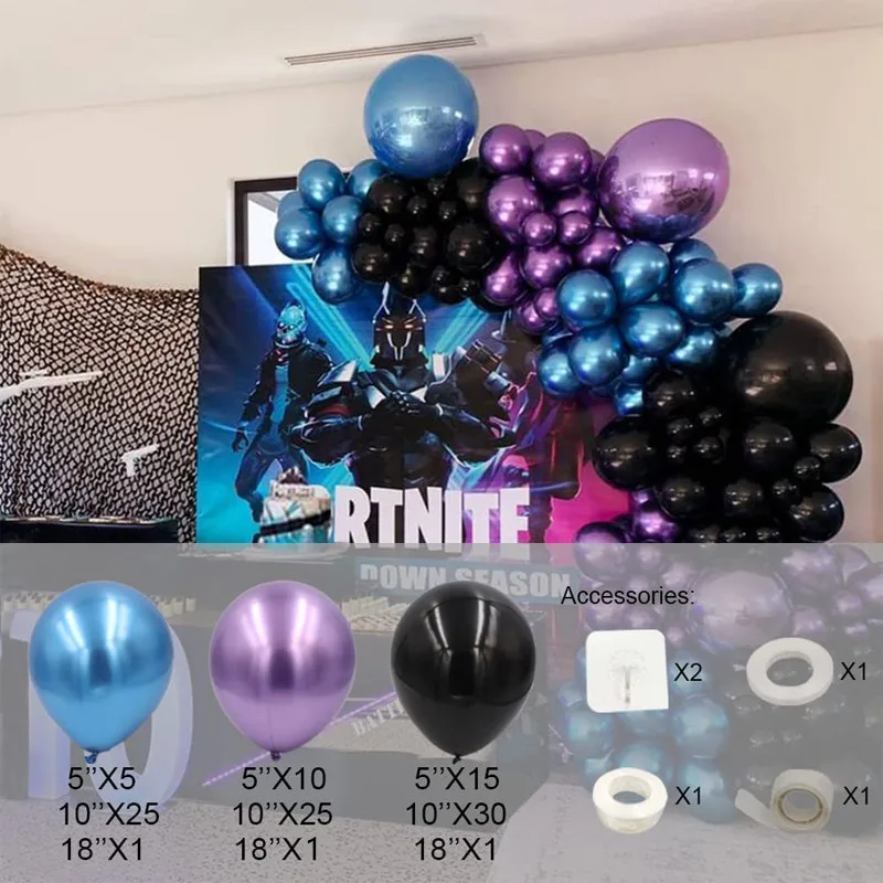 Parti Birthday Decoration Purple Balloon Garland Arch Kit Compatible With Video Game Party Metallic Chrome Blue Purple Balloon