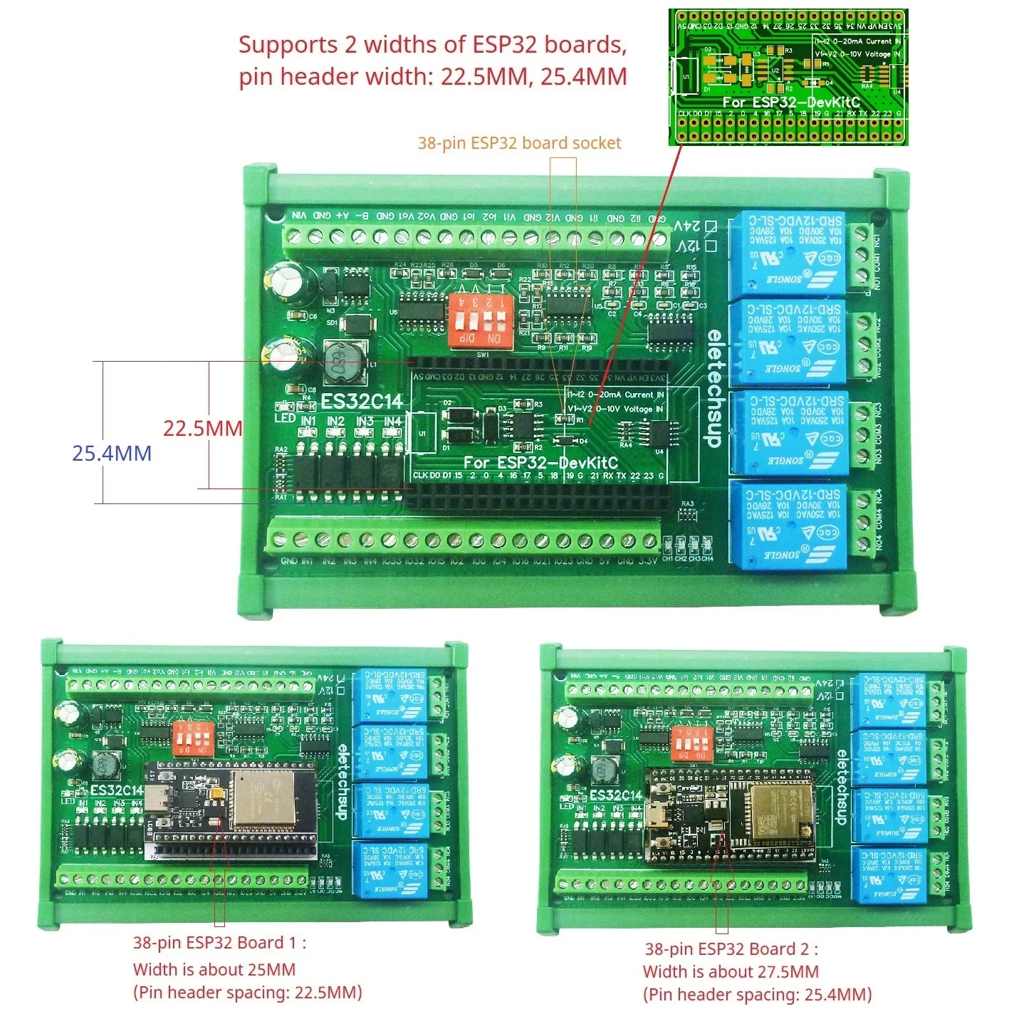 Плата расширения DC 12 В 24 В ESP32 Цифровой аналоговый ЦАП ADC IO Wi-Fi Релейный переключатель ES32C14 Модуль для Arduino PLC Умный дом IOT Diy