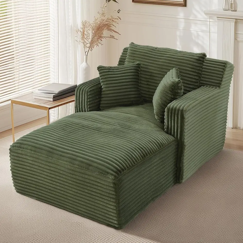 

66 Oversized Corduroy Chaise Lounge Chair, Indoor Comfortable Upholstered Sleeper Sofa with 3 Pillows, Ideal for Living Room, Be