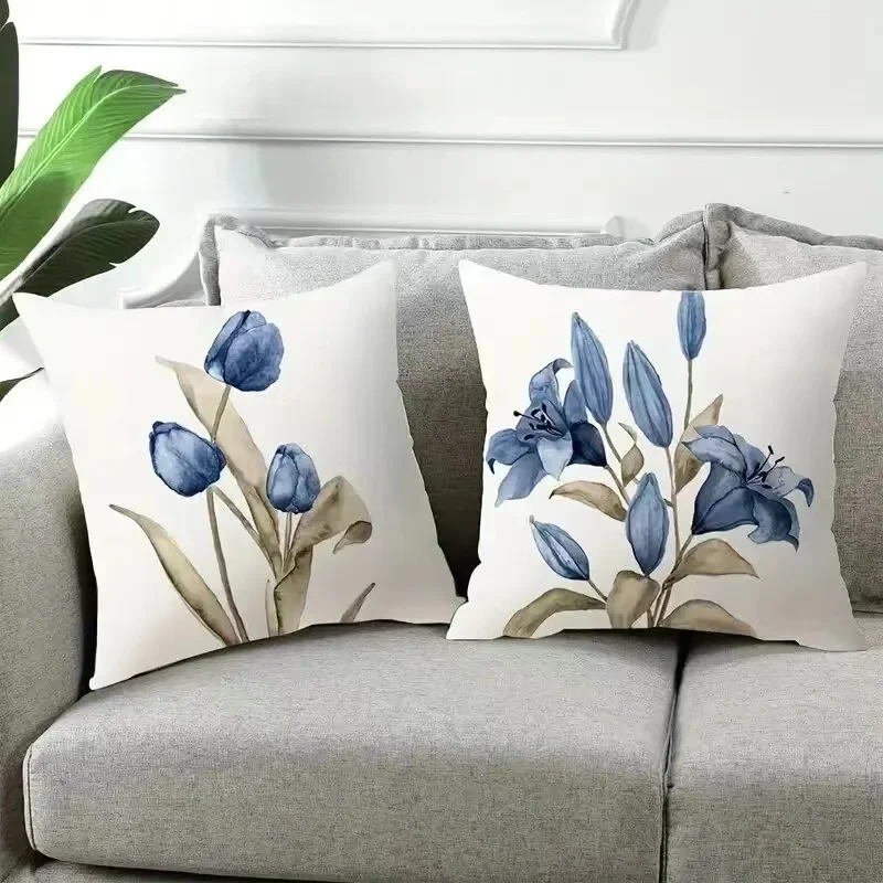 

1 Pcs Blue Painted Cushion Cover Room Scene Home Decoration Gift Party Decoration Cushion Cover Sofa Bedroom Accessories