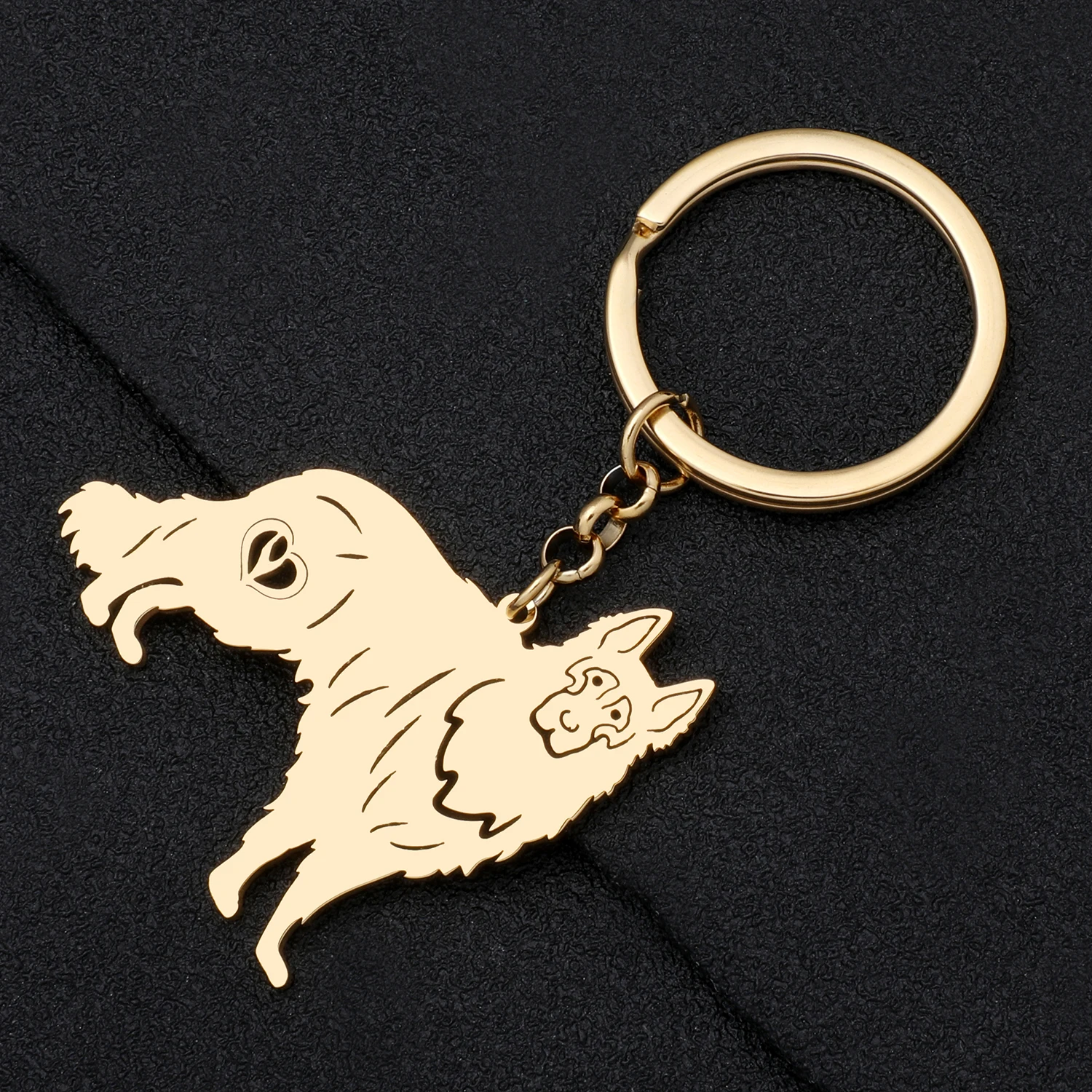 Bonsny Stainless Steel Gold-plated Shepherd Dog Key Chain Pet Keychain Ring Animal Bag Charms For Women Girls Car Gifts Jewelry