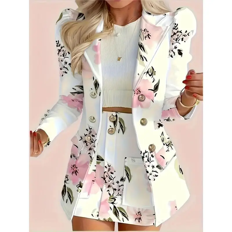 

Spring Floral Suit Set Women's Short Skirt Ensemble Summer Fashion Outfit Floral Print Dress Casual Look for Ladies