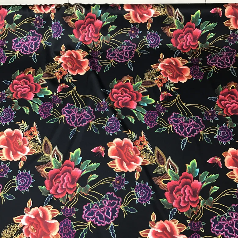 High Quality 40momme Elastic Color Printing Inkjet Silk Thickened Satin Cheongsam Clothing Fabric 2