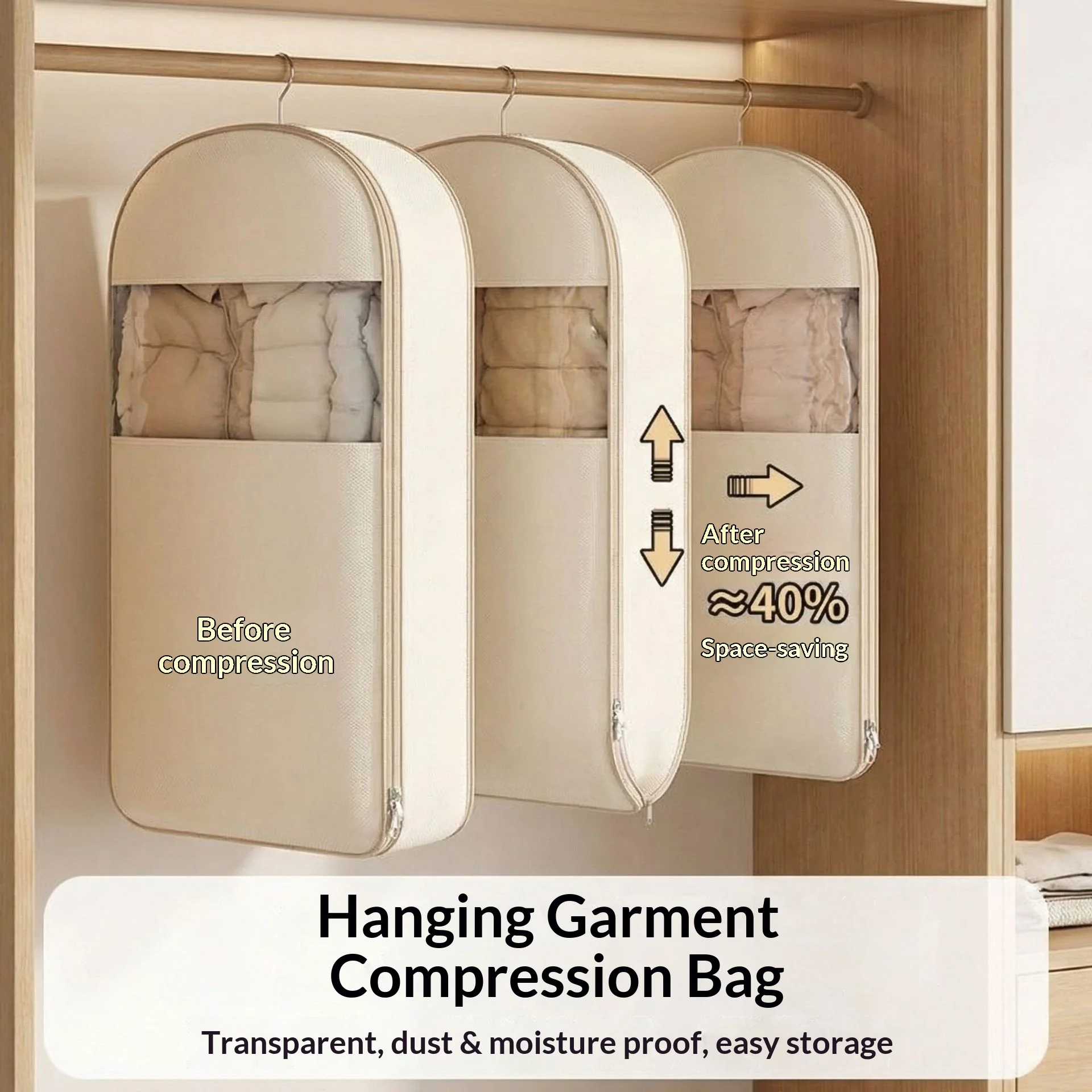 1pc Down Jacket Compressed Dust Cover Clothes Compression Hanging Bag Household Visible Clothes Storage Bag Wardrobe Organizer