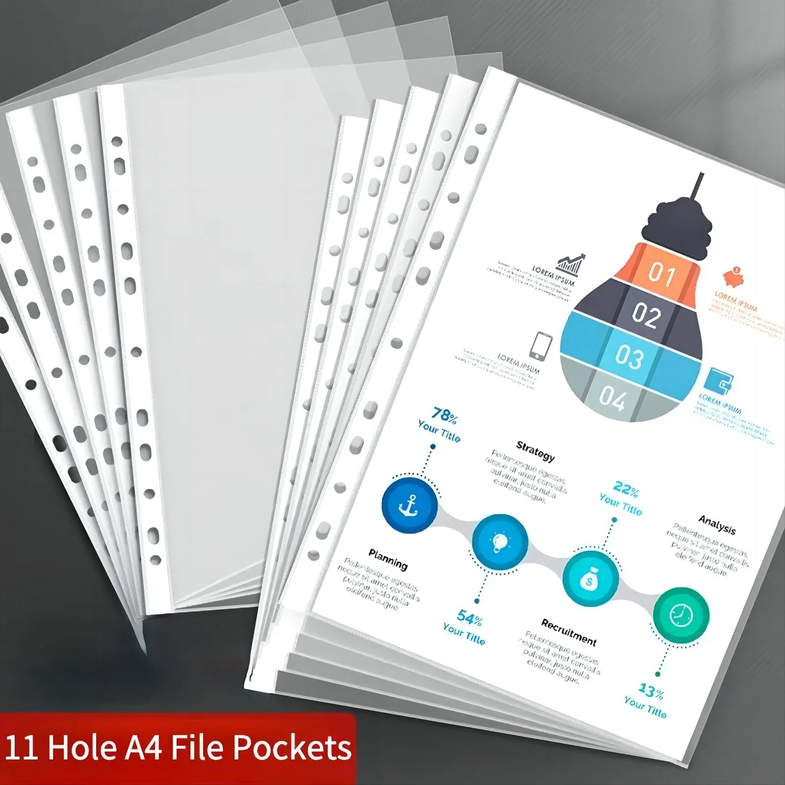 Transparante A4-papieren map 100 stuks losbladige 11-gaats databoek innerlijke kern ponsen databoek insteektas gegevensopbergtas