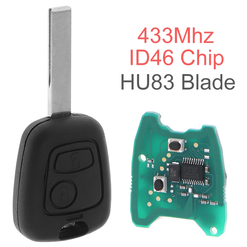 433MHz 2 Buttons Remote Car Key ID46 Chip and HU83 Blade for Citroen 73373067C / Peugeot- 307 2000-2017 Electronics a Battery