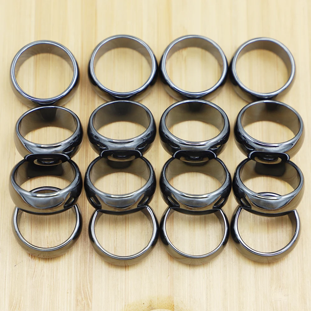 

10MM Quality Hematite Rings Not Magnetic Women Party Jewelry Smooth Cut Face Black Friend Fashion Gift Anillos Accessories 20Pcs