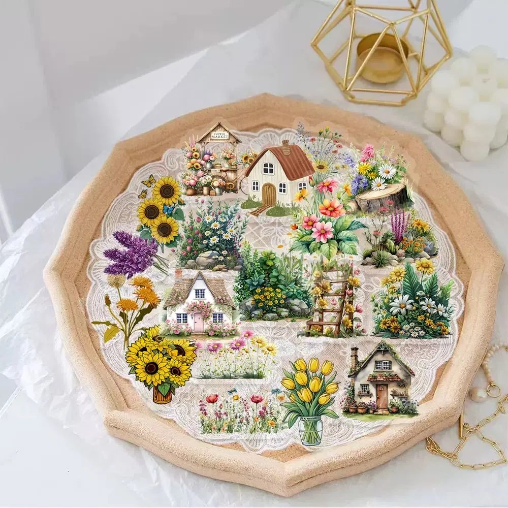 10/50pcs Transparent INS Style Flower Garden Stickers Aesthetic Natural Plants Decals Kawaii DIY Phone Stationary PET Sticker