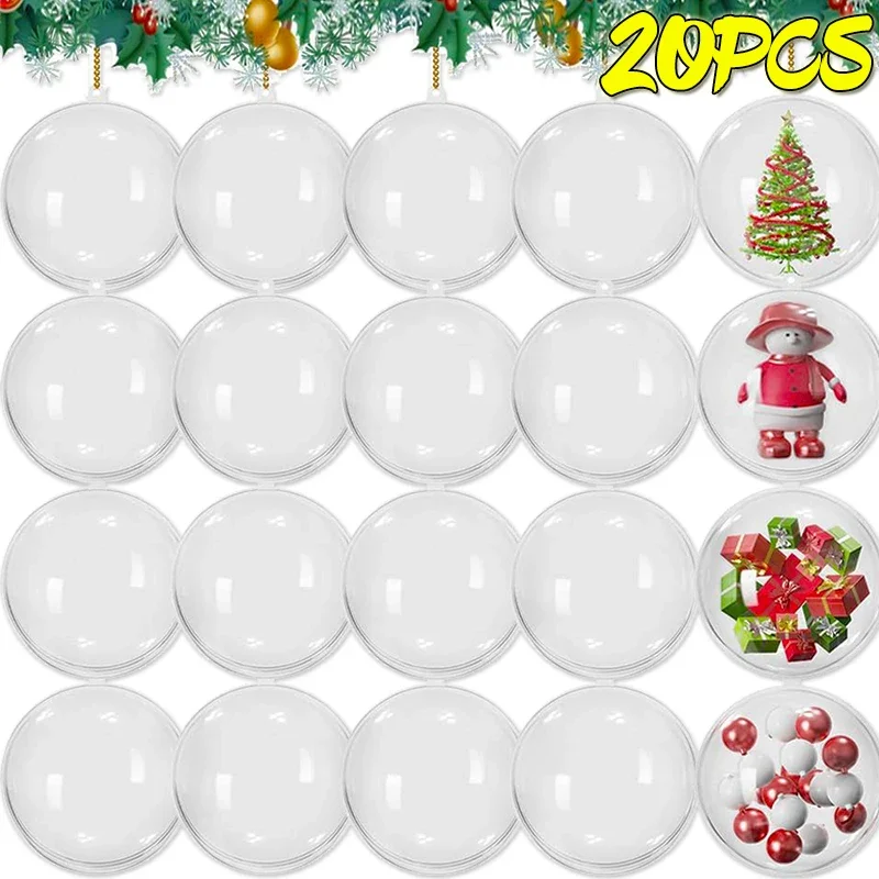 1/20PCS Clear Fillable Balls Hollow Christmas Ball Ornaments Xmas Tree Hanging Pendant Gift Box DIY Wedding New Year Party Decor