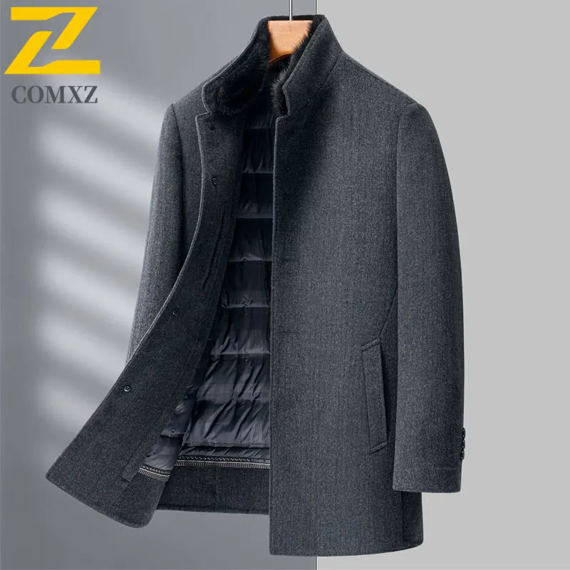 Wool Overcoat 2025 Winter Men Fashion Classic Turndown Collar Warm Coat Premium Business Casual Detachable Down ​TrenchCoat