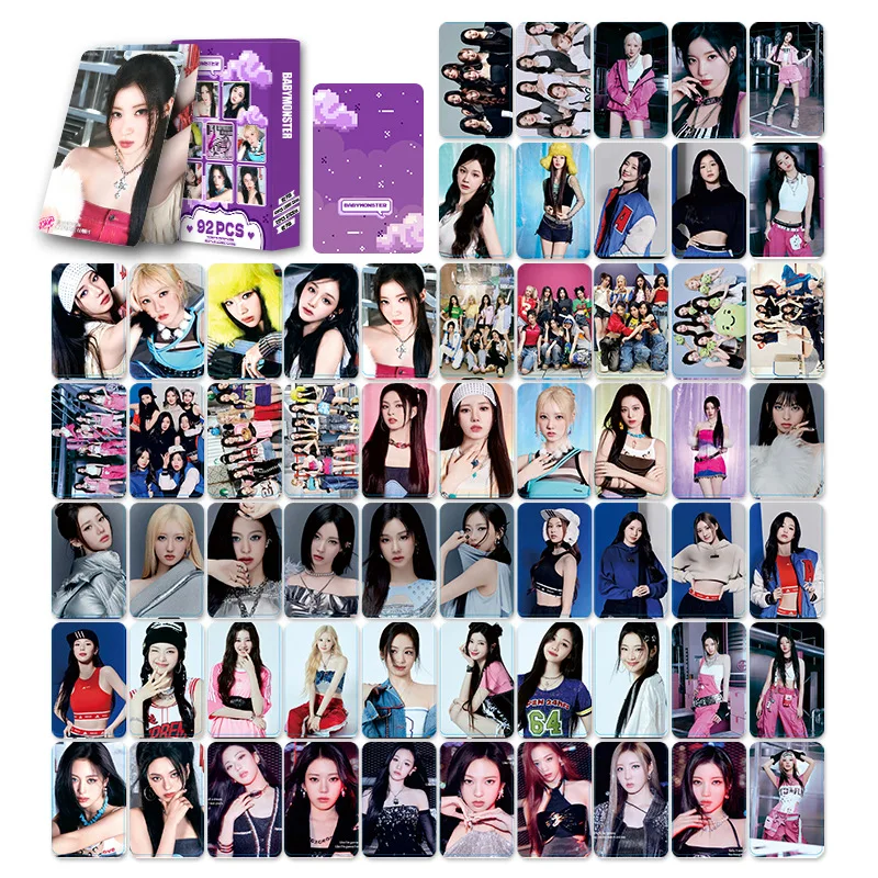 

BABYMONSTER 92 Pcs Collectible Lomo Photocards Set 60 Idol Photo Cards 32 Stickers Laser Box Fan Support Collection Gift