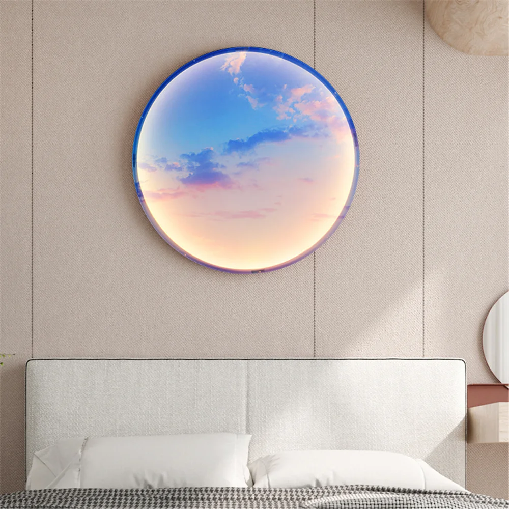 Nordic Ins Creative Round Sky Sea Fresco Led Wall Lamp Remote Control Mural Lights Living Room Sofas Corridor Bedside Art Sconce