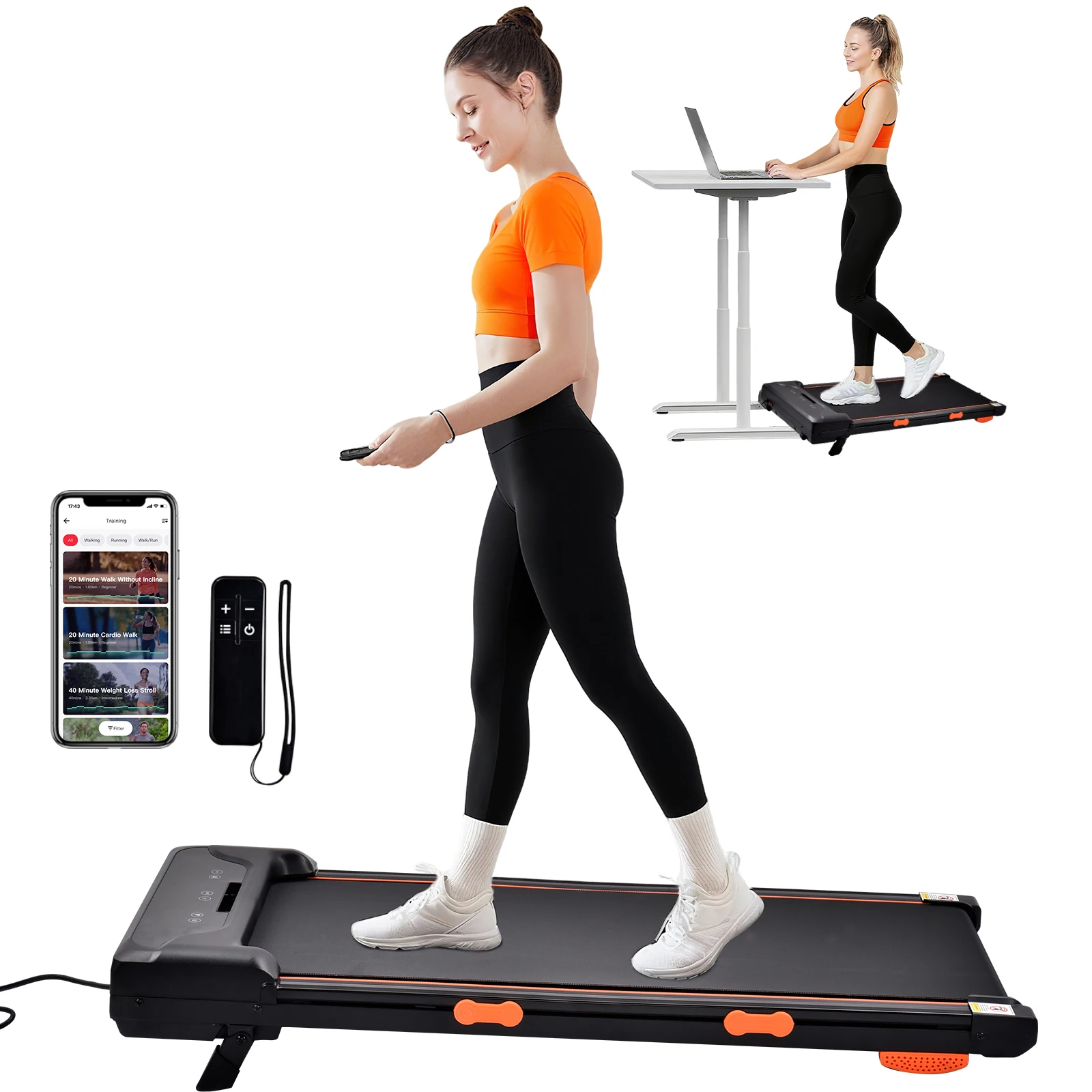Laufband für unter dem Schreibtisch, LED-Anzeige, Tragfähigkeit 264,5 lbs, 1-8 km/h, leises Laufband mit Fernbedienung und App-Steuerung für Büro und Zuhause – Detail 5