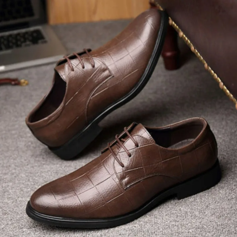 Autumn Hot Men's Shoes Dress Shoe Office Business Non Slip Comfortable Men's Leather Casual Shoes Lace-up Man Wedding Party Shoe