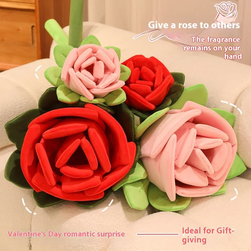 Cartoon Simulation Rose Plush Toy Home Decor Cloth Art Flower Bouquet Gift for Girlfriend Romantic Present