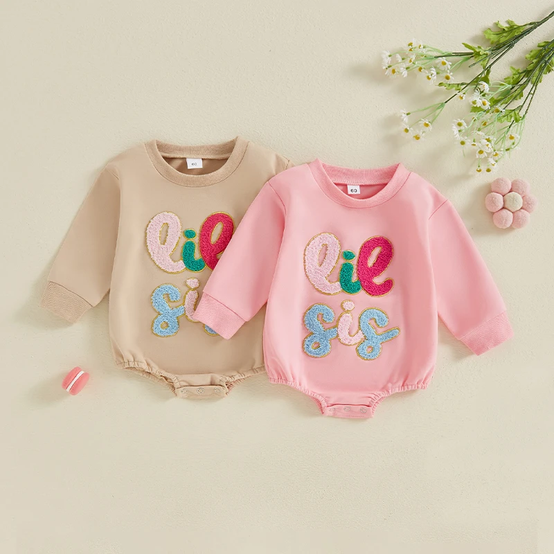 

Baby Clothing Long Sleeve Romper Crew Neck Embroidery Letters Fall Bodysuit Clothes for Newborn Baby Girls Cotton Clothes