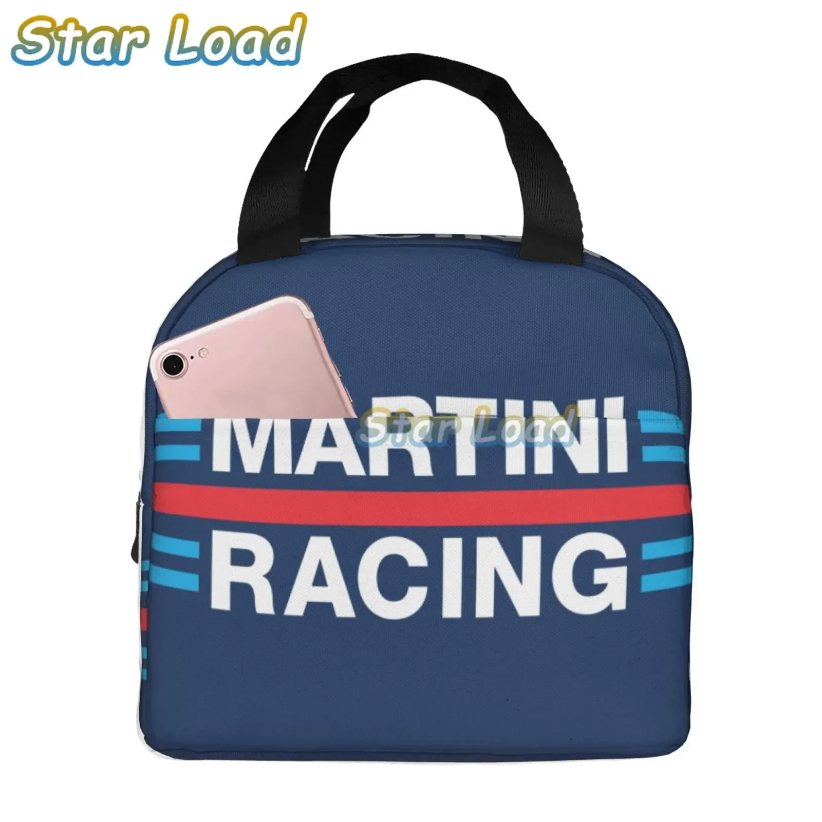 Martinis Race Stripes fiambreras portátiles Sportscar Motor Racing, enfriador térmico para alimentos, bolsa de almuerzo aislada, caja para niños y