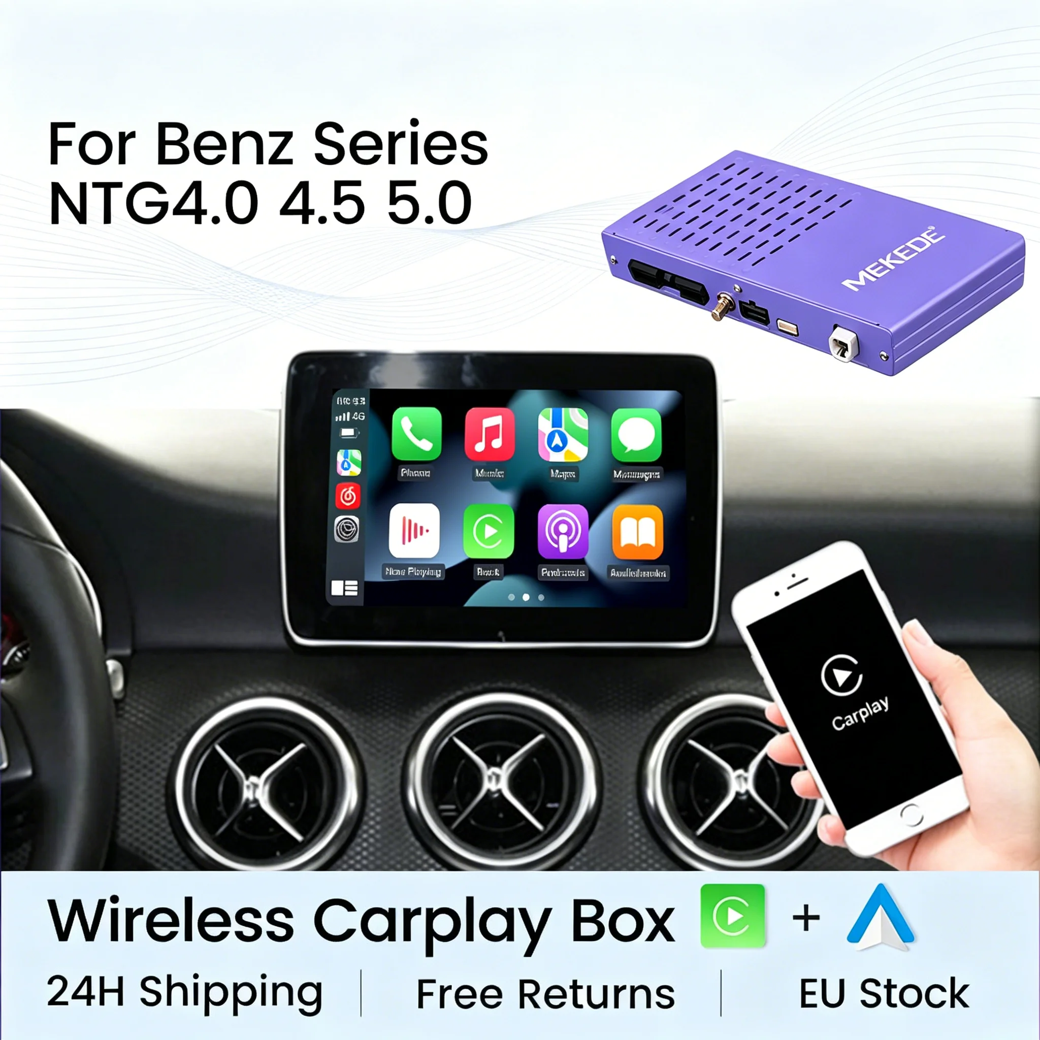 2026 Neue Android Auto Wireless CarPlay AI Box für Benz Fahrzeuge der A B C CLA GLA GLC GLK E GL ML CLS Klasse W176 W212 W204 W207 W117 W218 W205 NTG4.0 NTG4.5 NTG5.0 – Originalbildschirm-Upgrade mit