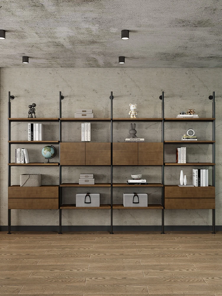 Partition Shelf Customized Office Wrought Iron Solid Wood Screen Multi-layer Bookshelf Industrial Style Bookcase Display Shelf