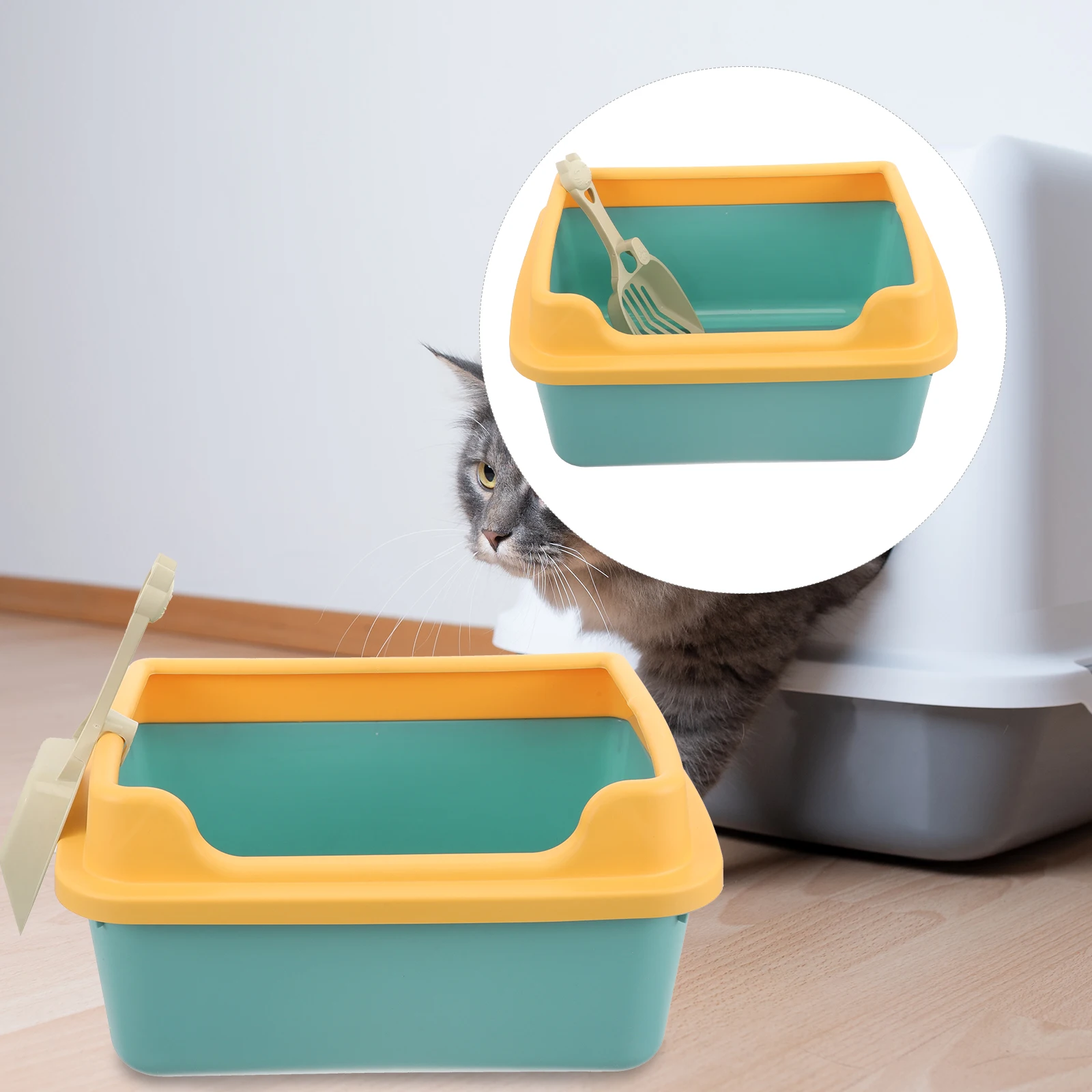 

Semi Enclosed Cat Litter Box Kitten Toilet Small Green Spill Prevention Large Opening Clean Decorative Puppy Use S