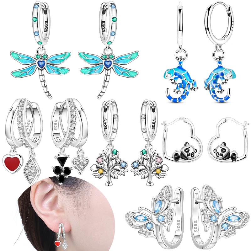 

925 Sterling Silver Blue Dragonfly Women's Hoops Earrings Fit Earrings Women Drop Earring For Anniversary Wedding Jewelry Gifts