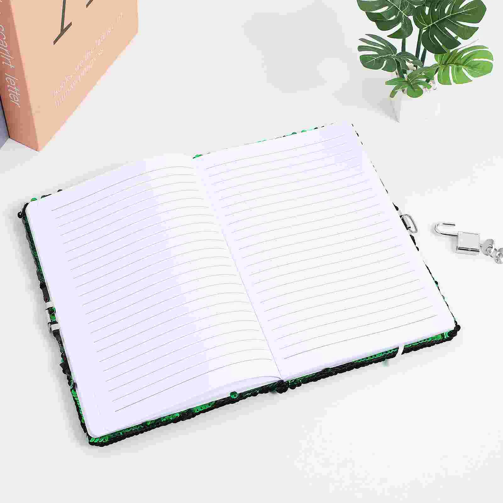 Reversible Sequin Notebook for Girls Notebooks Diary Football Green with Lock Notepad