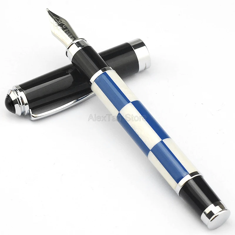 

Роскошная перьевая ручка Fuliwen из целлулоида, средний наконечник 0,7 мм, сине-белый узор в клетку, для письма, чернильная ручка