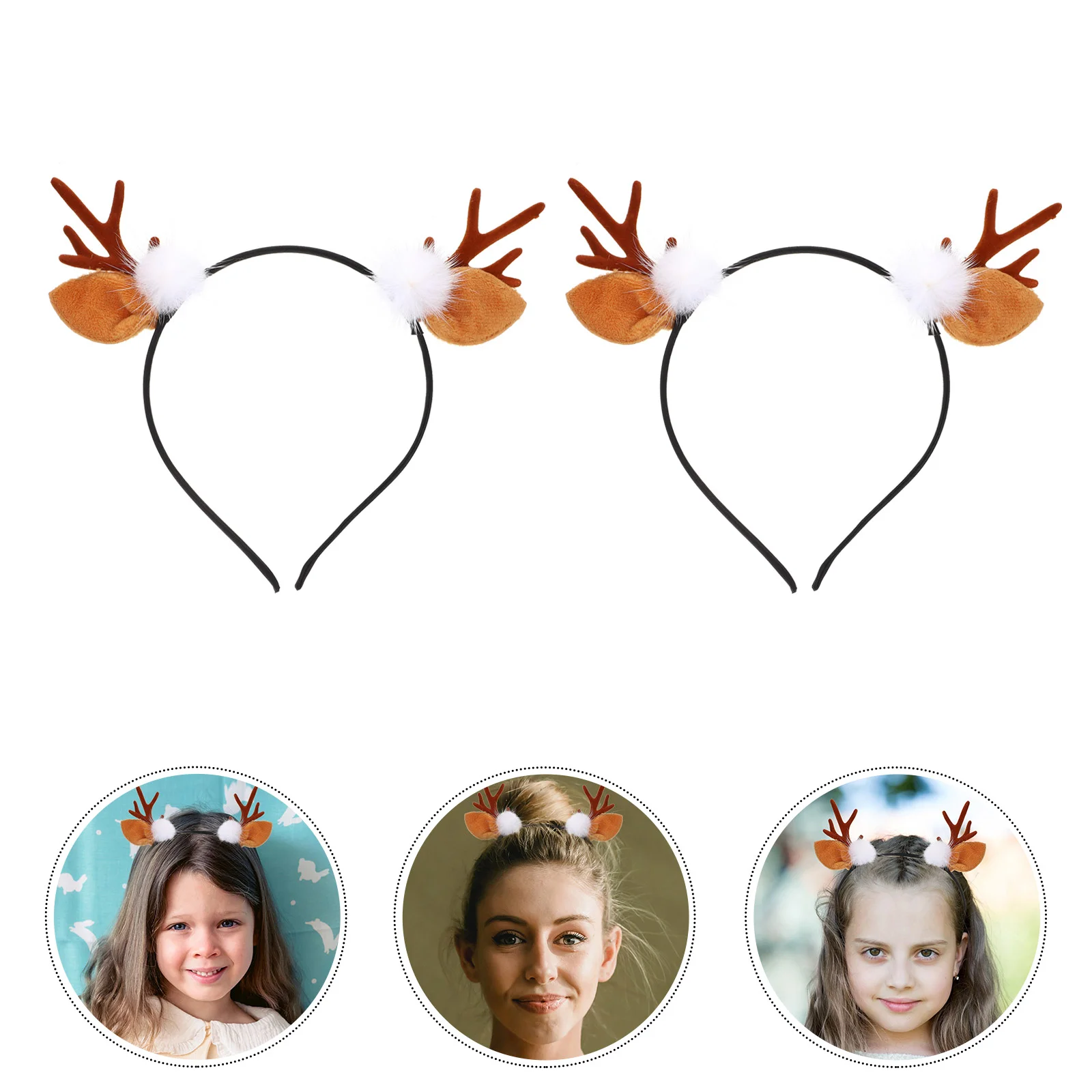 

2 Pcs Antler Headband Baby Hair Bows Girl Clips Resin Flocking Decor Xmas Toddler