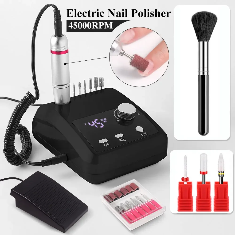 Nieuwe 45000Rpm Professionele Elektrische Nagelboormachine Oplaadbare Nagelvijl Nagels Accessoires Gel Nagellak Schuurmachine Lage Ruis