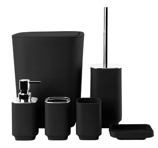 Bathroom Supplies Six-piece Square Mouthwash Cup Toothbrush Holder Trash Can Toilet Brush Bathroom Storage and Toiletry Set