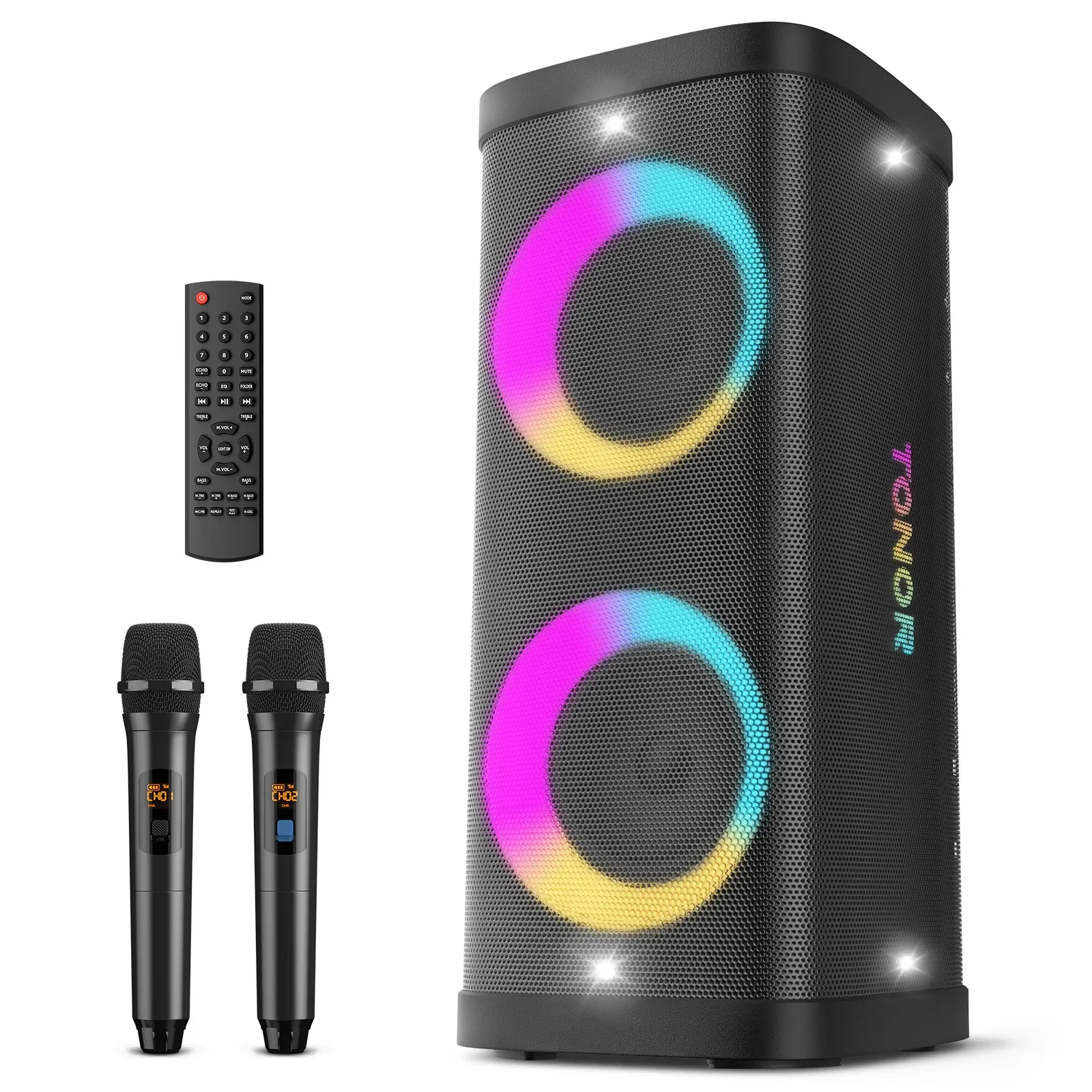 

Караоке-машина, 6,5-дюймовая портативная PA-система для взрослых с 2 беспроводными микрофонами UHF, Bluetooth, со светодиодной подсветкой для дискотеки, K61